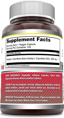 Amazing Formulas Acetyl L-Carnitine Hcl Supplement | 500 Mg Per Serving | 120 Veggie Capsules Supplement | Non-GMO | Gluten Free | Made in USA in Saudi Arabia