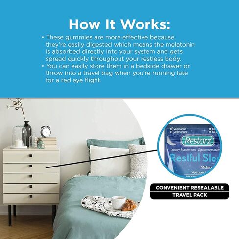 علكات النوم المريحة من ريستورز مع الميلاتونين 5 ملغ، 5 ملغ من علكات الميلاتونين مكملة لدعم دورة نوم صحية، نكهة الفراولة، 112 علكة in Kuwait