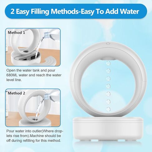 Anti Gravity Water Drop Humidifier with Adapter,3-in-1 Raindrop Humidifier Air Humidifiers with Night Light for Home Bedroom,Essential Oil Diffuser with Timer,Auto Shut-Off,680ML in Kuwait