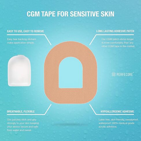 Perfecore Adhesive Bandage Patch Compatible w/Omnipod (30-Pack Set) – Waterproof, Sweatproof Continuous Glucose Monitor Sensor Cover Tape for Sensitive Skin – Diabetes and Diabetic Supplies – Nude in Saudi Arabia