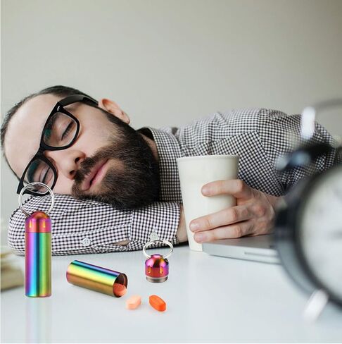 في تي ايه ار حافظة حبوب دواء، عبوة من قطعتين، مقاومة للماء من الستانلس ستيل، صندوق حبوب صغير للسفر، حاوية حامل حبوب الدواء سلسلة المفاتيح للمحفظة أو الجيب in Kuwait