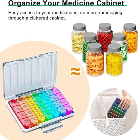 Zoksi Moistureproof Weekly Pill Organizer 4 Times a Day, 7 Day Pill Box 4X a Day, One Week Travel Pill Case with 28 Compartments, Medicine Container for Vitamins, Supplements or Medication(Cyan) in Kuwait