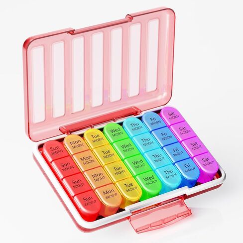 Zoksi Moistureproof Weekly Pill Organizer 4 Times a Day, 7 Day Pill Box 4X a Day, One Week Travel Pill Case with 28 Compartments, Medicine Container for Vitamins, Supplements or Medication(Cyan) in Kuwait