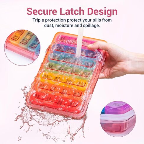 Zoksi Moistureproof Weekly Pill Organizer 4 Times a Day, 7 Day Pill Box 4X a Day, One Week Travel Pill Case with 28 Compartments, Medicine Container for Vitamins, Supplements or Medication(Cyan) in Kuwait