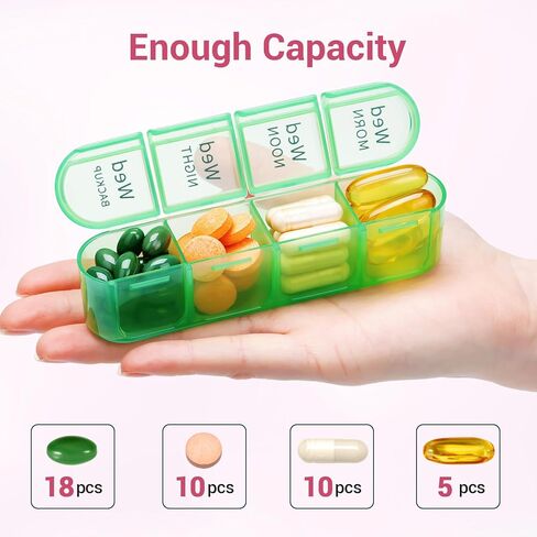 Zoksi Moistureproof Weekly Pill Organizer 4 Times a Day, 7 Day Pill Box 4X a Day, One Week Travel Pill Case with 28 Compartments, Medicine Container for Vitamins, Supplements or Medication(Cyan) in Kuwait