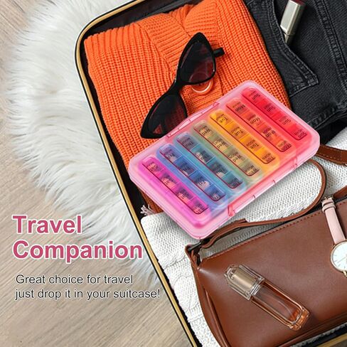 Zoksi Moistureproof Weekly Pill Organizer 4 Times a Day, 7 Day Pill Box 4X a Day, One Week Travel Pill Case with 28 Compartments, Medicine Container for Vitamins, Supplements or Medication(Cyan) in Kuwait