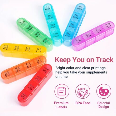 Zoksi Moistureproof Weekly Pill Organizer 4 Times a Day, 7 Day Pill Box 4X a Day, One Week Travel Pill Case with 28 Compartments, Medicine Container for Vitamins, Supplements or Medication(Cyan) in Kuwait