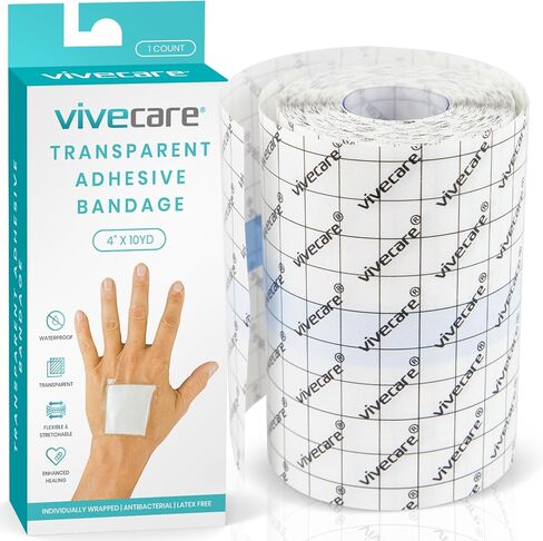 ضمادات لاصقة مقاومة للماء من ViveCare - ضمادات شفافة شفافة مقاس 6 بوصات × 10 ياردات - غلاف للعناية بعد الوشم - شريط طبي - رقع ذاتية الالتصاق - لفافة تضميد واقية للجروح للاستحمام والسباحة in Kuwait