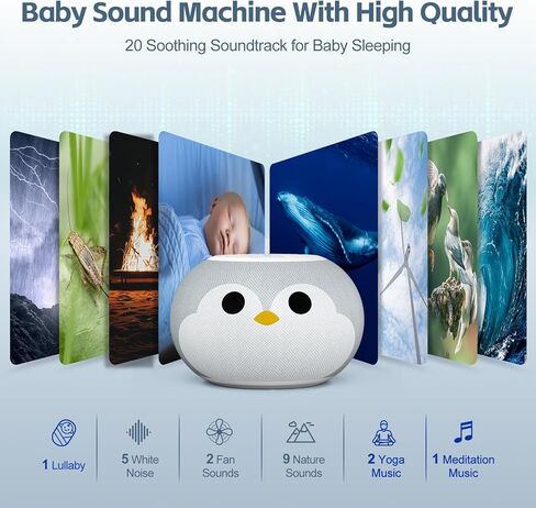 جهاز صوت ريتشر بيبي، 8+1 ضوء ليلي، ضوء متدرج، 20 صوتًا مهدئًا، قفل للأطفال، مهدئ للضوضاء البيضاء، تهويدة لغرفة الأطفال، مؤقت نوم 30/60/180 دقيقة، غرفة نوم الأطفال الصغار والأطفال، محمول (قطة) in Kuwait