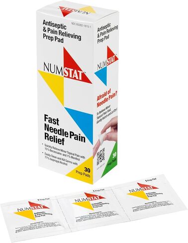 NUMSTAT Antiseptic Numbing Wipes for Needle Pain Relief, 2-In-1 Formula with Benzocaine, Isopropyl Alcohol and Menthol - 30 Prep Pads in Saudi Arabia