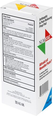 NUMSTAT Antiseptic Numbing Wipes for Needle Pain Relief, 2-In-1 Formula with Benzocaine, Isopropyl Alcohol and Menthol - 30 Prep Pads in Saudi Arabia