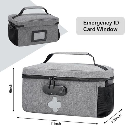 حقيبة تنظيم زجاجات حبوب الدواء مع قفل مركب، منظم حقيبة طبية قابل للقفل، منظم أدوية السفر مع حقيبة صغيرة محمولة، صندوق قفل طبي لزجاجات الوصفات الطبية مع حزام الكتف in Kuwait