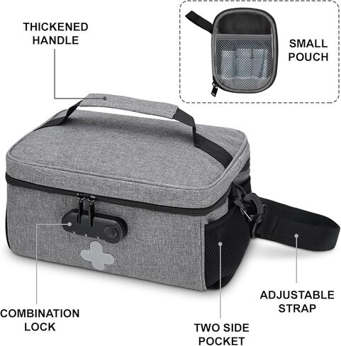 حقيبة تنظيم زجاجات حبوب الدواء مع قفل مركب، منظم حقيبة طبية قابل للقفل، منظم أدوية السفر مع حقيبة صغيرة محمولة، صندوق قفل طبي لزجاجات الوصفات الطبية مع حزام الكتف in Kuwait