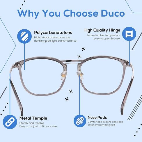 DUCO الضوء الأزرق حجب النظارات للرجال بلو راي نظارات المتضخم نظارات الكمبيوتر ريترو مربع نظارات الموضة 5223 in Kuwait