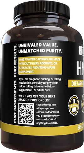 Pure Original Ingredients HMB (365 Capsules) No Magnesium Or Rice Fillers, Always Pure, Lab Verified in Saudi Arabia