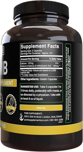 Pure Original Ingredients HMB (365 Capsules) No Magnesium Or Rice Fillers, Always Pure, Lab Verified in Saudi Arabia