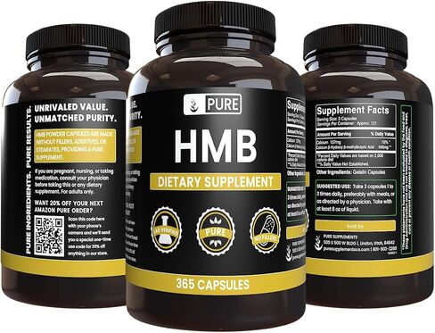 Pure Original Ingredients HMB (365 Capsules) No Magnesium Or Rice Fillers, Always Pure, Lab Verified in Saudi Arabia
