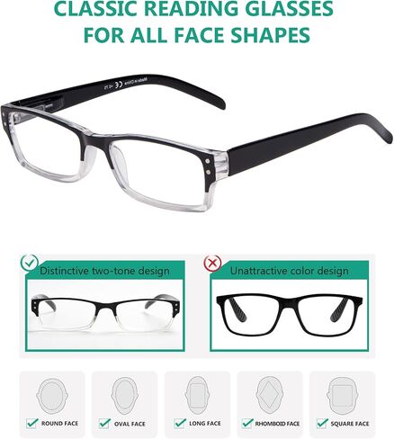 Eyekepper 4 Pack Classic Reading Glasses for Women and Men Include Reading Sunglasses Two-Tone Readers +0.50 in Kuwait