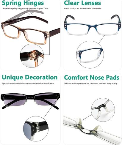 Eyekepper 4 Pack Classic Reading Glasses for Women and Men Include Reading Sunglasses Two-Tone Readers +0.50 in Kuwait