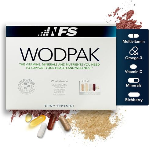 NF Sports WodPak فيتامينات يومية كاملة للرجال والنساء، فيتامينات متعددة بنكهة التوت مع فيتامين د، فيتامين د3، زنك، أوميغا 3، 30 وجبة (عبوة من قطعة واحدة) in Saudi Arabia
