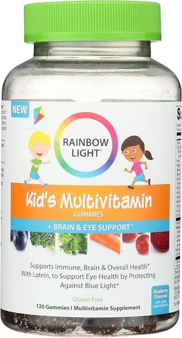 علكات الفيتامينات المتعددة للأطفال من Rainbow Light، دعم الدماغ والعين، التوت الأزرق، 120 علكة in Kuwait
