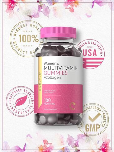كارتيل فيتامينات متعددة للنساء | 180 قرص مضغ | نكهة التوت المختلطة | مع الكولاجين | مكمل غذائي غير معدل وراثيا وخالي من الغلوتين in Kuwait