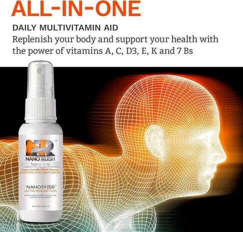 نانو راش سوبر كومبلكس متعدد الفيتامينات، رذاذ تحت اللسان مع تقنية النانو لامتصاص فوري وكامل بدون حبوب، نكهة المانجو وفاكهة العاطفة، 85 أونصة سائلة in Kuwait