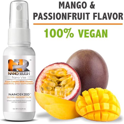 نانو راش سوبر كومبلكس متعدد الفيتامينات، رذاذ تحت اللسان مع تقنية النانو لامتصاص فوري وكامل بدون حبوب، نكهة المانجو وفاكهة العاطفة، 85 أونصة سائلة in Kuwait