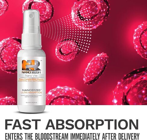 نانو راش سوبر كومبلكس متعدد الفيتامينات، رذاذ تحت اللسان مع تقنية النانو لامتصاص فوري وكامل بدون حبوب، نكهة المانجو وفاكهة العاطفة، 85 أونصة سائلة in Kuwait