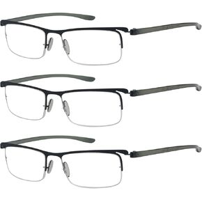 Eyekepper 3 Pairs Half-rim Reading Glasses for Men Metal Readers Black Frame +0.50