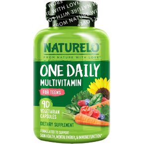 NATURELO One Daily Multivitamin للمراهقين - مع الفيتامينات والمعادن للمراهقين والبنات - مكمل للأطفال النشطين - غير معدل وراثيًا - نباتي ونباتي - 90 كبسولة in Kuwait