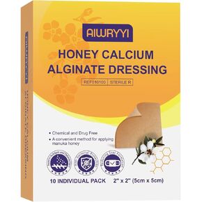 [Pack of 10] Honey Calcium Alginate Dressing 2"x2", Honey Wound Patches with Calcium, Fast Healing Honey Pads for Bedsores, Surgical Wound, Diabetic Foot Ulcers, Burns and Skin Tears in Saudi Arabia