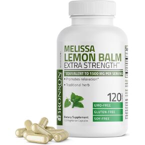 بلسم الليمون برونسون ميليسا 1500 مجم لكل وجبة يعزز الاسترخاء، غير معدل وراثيًا، 250 كبسولة نباتية in Kuwait