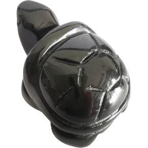 Black Obsidian Gemstone Turtle Crystal Statue, 2 Inches Natural Palm Healing Stone Carved Figurine Home Decor in Kuwait