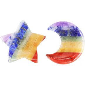 احجار كريمة على شكل قمر ونجمة كريستال، شاكرا كريستال مون من ويميكي، احجار شاكرا علاجية للقلق، حجر شاكرا مصقول لصنع المجوهرات بنفسك (قمر ونجمة) in Kuwait