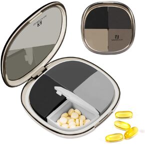Daily Pill Organizer Pocket Pharmacy, 4 Compartments Potable Pill Holder Medicine Case for Women Men Travel Essentials, Pills Container Box to Hold Vitamins, Fish Oils for Purse Pocket - Black Grey in Kuwait