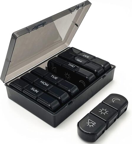 حافظة منظم حبوب الدواء الأسبوعية 7 أيام حاوية علب حبوب السفر 3 مرات في اليوم سعة كبيرة للفيتامينات وزيوت الأسماك in Kuwait