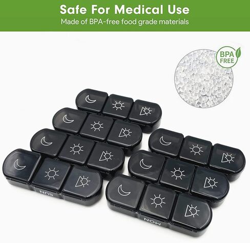 حافظة منظم حبوب الدواء الأسبوعية 7 أيام حاوية علب حبوب السفر 3 مرات في اليوم سعة كبيرة للفيتامينات وزيوت الأسماك in Kuwait