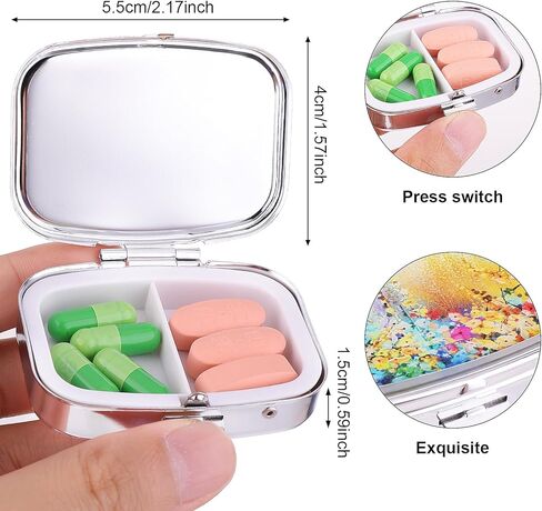 WLLHYF Pill Box 2 Compartment Portable Medicine Case Retro Flower Capsule Pill Organizer Decorative Metal Medicine Organizer Vitamin Box with Mirror for Pockets Purses Travel in Kuwait