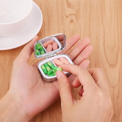 WLLHYF Pill Box 2 Compartment Portable Medicine Case Retro Flower Capsule Pill Organizer Decorative Metal Medicine Organizer Vitamin Box with Mirror for Pockets Purses Travel in Kuwait