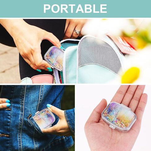 WLLHYF Pill Box 2 Compartment Portable Medicine Case Retro Flower Capsule Pill Organizer Decorative Metal Medicine Organizer Vitamin Box with Mirror for Pockets Purses Travel in Kuwait