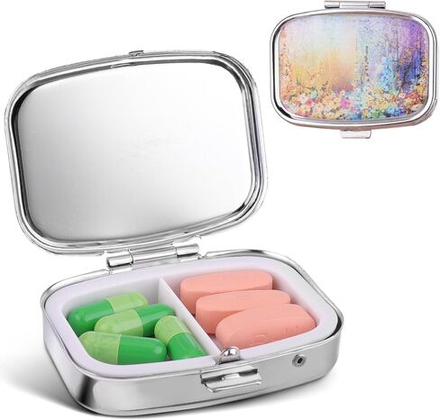WLLHYF Pill Box 2 Compartment Portable Medicine Case Retro Flower Capsule Pill Organizer Decorative Metal Medicine Organizer Vitamin Box with Mirror for Pockets Purses Travel in Kuwait