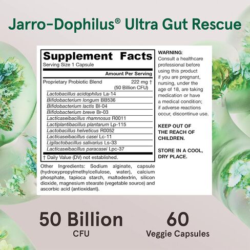 Jarrow Formulas Jarro-Dophilus Ultra Gut Rescue - 50 مليار وحدة تشكيل مستعمرة لكل وجبة - البروبيوتيك يستعيد ويحمي ويحافظ على النباتات المعوية - 60 حصة (إصدار متأخر) in Saudi Arabia