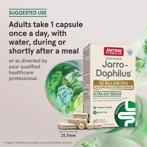 Jarrow Formulas Jarro-Dophilus Ultra Gut Rescue - 50 مليار وحدة تشكيل مستعمرة لكل وجبة - البروبيوتيك يستعيد ويحمي ويحافظ على النباتات المعوية - 60 حصة (إصدار متأخر) in Saudi Arabia