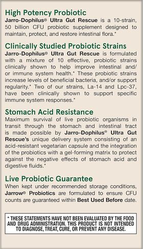 Jarrow Formulas Jarro-Dophilus Ultra Gut Rescue - 50 مليار وحدة تشكيل مستعمرة لكل وجبة - البروبيوتيك يستعيد ويحمي ويحافظ على النباتات المعوية - 60 حصة (إصدار متأخر) in Saudi Arabia