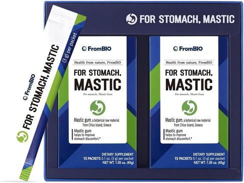 FromBIO Chios Mastic Gum Supplement for Stomach (30 Sticks) - Alternative to Probiotics for Digestive Health. 1,050mg Mastic, 107.8mg Oleanolic Acid. in Kuwait