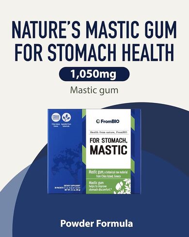 FromBIO Chios Mastic Gum Supplement for Stomach (30 Sticks) - Alternative to Probiotics for Digestive Health. 1,050mg Mastic, 107.8mg Oleanolic Acid. in Kuwait