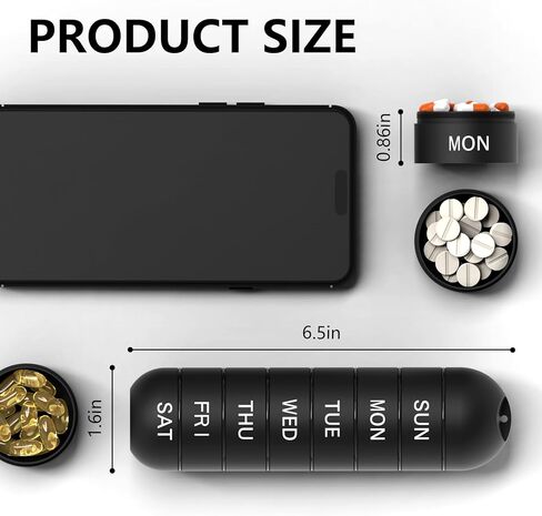 Sukuos Weekly Pill Organizer, Metal Portable Daily Pill Box Moisture Proof Stackable Aluminum Alloy BPA Free Travel Outdoor 7 Day Pill Case and Large Compartment to Hold Vitamins, Fish Oil in Kuwait