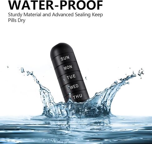 Sukuos Weekly Pill Organizer, Metal Portable Daily Pill Box Moisture Proof Stackable Aluminum Alloy BPA Free Travel Outdoor 7 Day Pill Case and Large Compartment to Hold Vitamins, Fish Oil in Kuwait