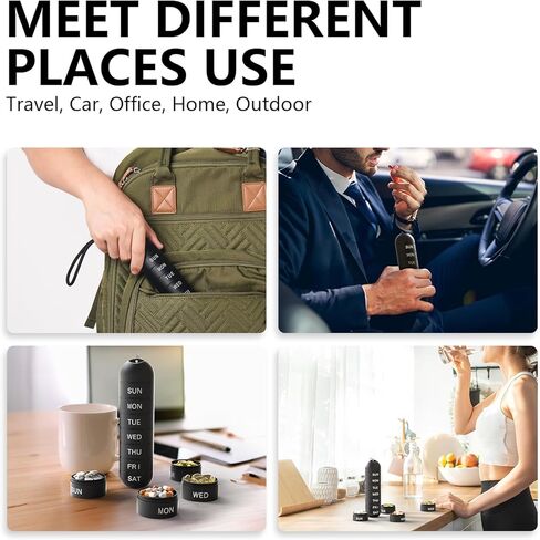 Sukuos Weekly Pill Organizer, Metal Portable Daily Pill Box Moisture Proof Stackable Aluminum Alloy BPA Free Travel Outdoor 7 Day Pill Case and Large Compartment to Hold Vitamins, Fish Oil in Kuwait